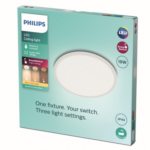 Philips 8719514327269 LED mennyezeti lámpa Super Slim 1x18W | 1500lm | 2700K | IP44 - EyeComfort, fehér