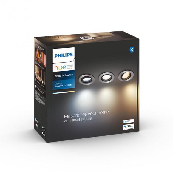 Philips Hue 8719514342828 LED süllyeszthető spotlámpa Milliskin 3x5W | GU10 | 1050lm | 2200-6500K - 3 db-os készlet, szabályozható, White Ambiance, alumínium