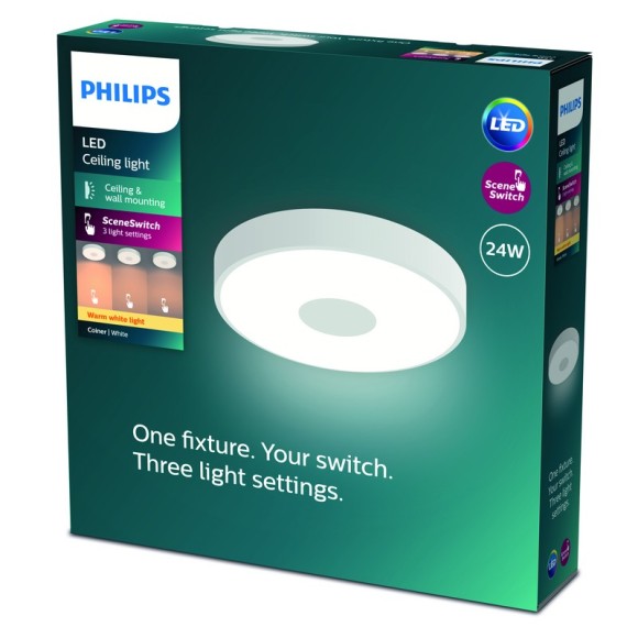 Philips 8720169301252 LED mennyezetre szerelhető lámpa Coiner  | 24W integrált LED forrás | 2700lm | 2700K