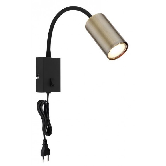 Globo 57911WM fali lámpa Robby 1x25W | GU10 - kapcsoló a lámpatesten, hajlékony kar, fekete, sárgaréz